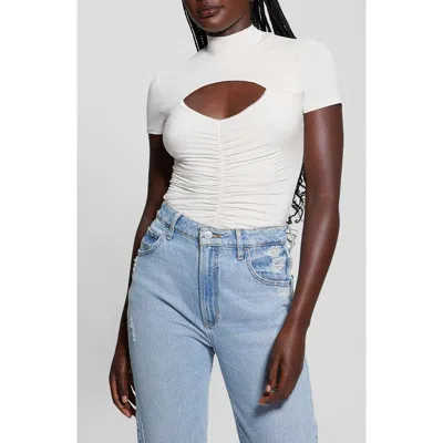 Guess Brienna Cutout Jersey Top In Pearl Oyster