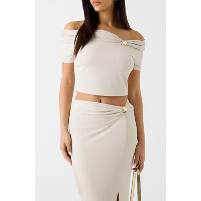 Guess Brigitte One-shoulder Knit Crop Top In White
