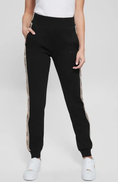 Guess Women's Britney High Rise Logo Stripe Jogger Pants In Jet Black A