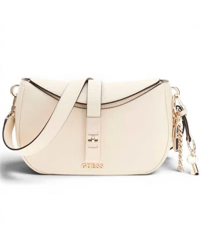 Guess Brooke Shoulder Bag Woman Off White In Synthetic Material With Charm And Logo