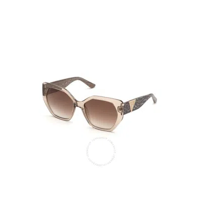 Guess Brown Mirror Cat Eye Ladies Sunglasses Gu7741 57g 57 In Gray