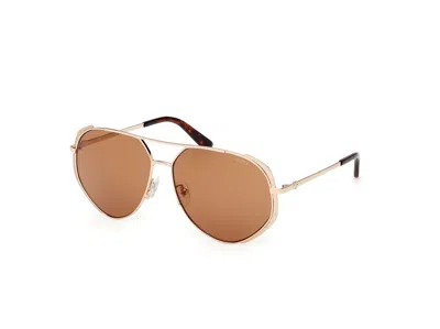 Guess Brown Pilot Ladies Sunglasses Gu00219 32e 59 In Gold