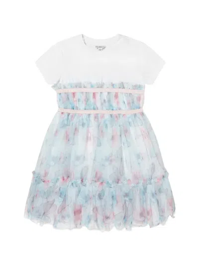 Guess Kids' Butterfly-print Ruffled Dress In White