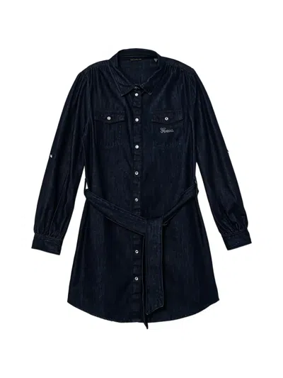Guess Kids' Buttoned Belt Short Dress In Blue