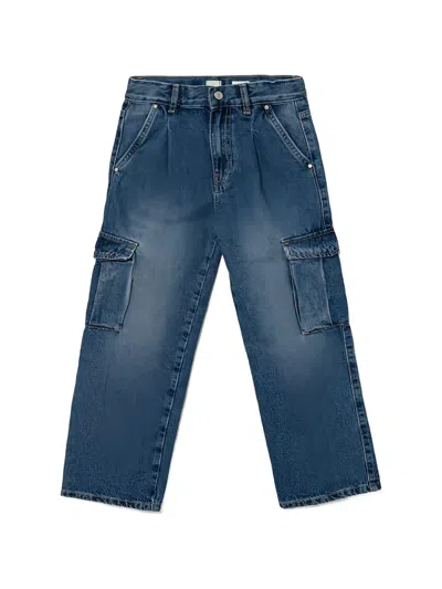Guess Kids' Buttoned Cargo Jeans In Blue