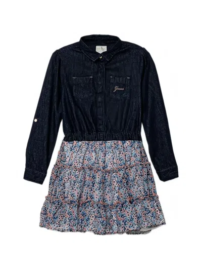 Guess Kids' 버튼 플로럴 쇼트 드레스 In Black