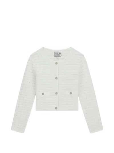 Guess Kids' Buttoned Tweed Cardigan In White