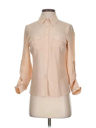 Pre-owned Guess By Marciano 3/4 Sleeve Silk Top Tan Tie Neck Tops In Brown