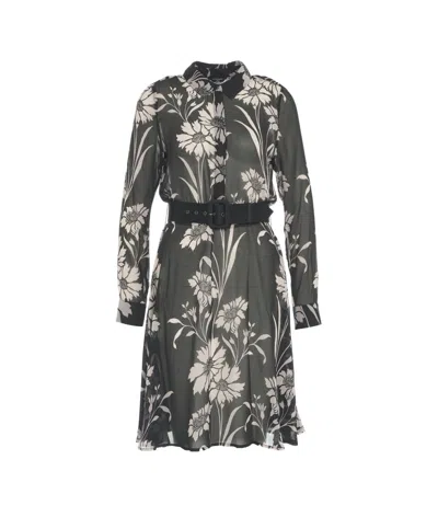 Guess By Marciano Floral Midi Dress With Waist Belt In Grey