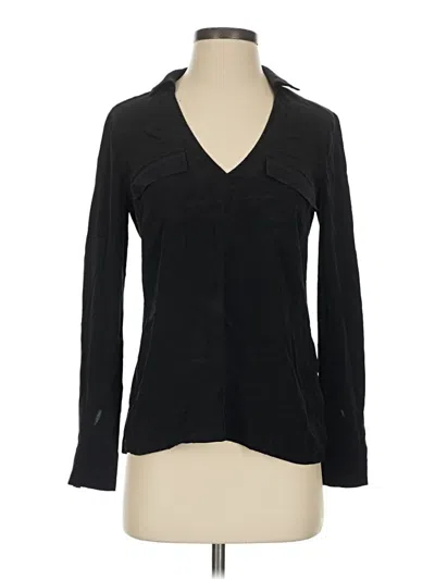 Pre-owned Guess By Marciano Long Sleeve Silk Top Black Plunge Neckline Tops