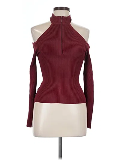 Pre-owned Guess By Marciano Long Sleeve Top Burgundy Cold Shoulder Neckline Tops
