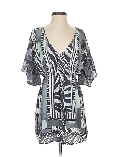 Pre-owned Guess By Marciano Short Sleeve Silk Top Gray Plunge Neckline Tops