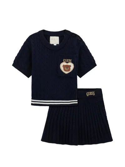 Guess Kids' Cable-knit Skirt Set In Blue
