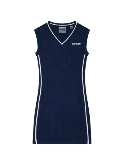 Guess Kids' Cable-knit Sleeveless Dress In Blue