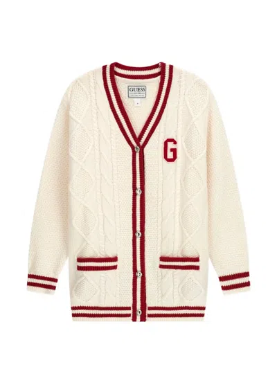 Guess Kids' Cable-knit Striped Cardigan In Neutral