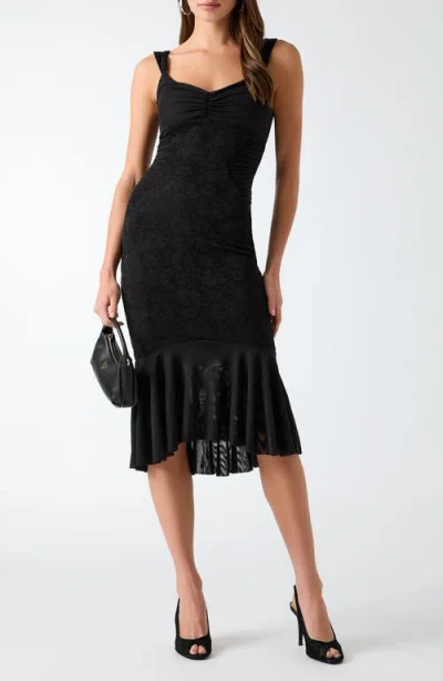 Guess Caitlyn Lace Sleeveless Midi Dress In Black