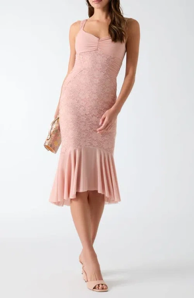 Guess Caitlyn Lace Sleeveless Midi Dress In Pink