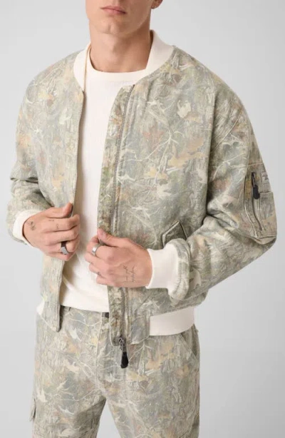 Guess Camo Canvas Bomber Jacket In Gray