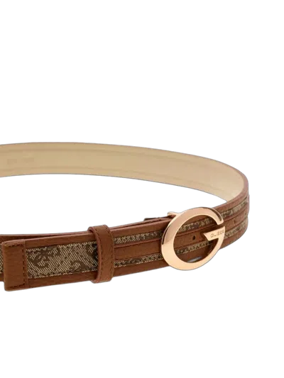 Guess Canvas & Leather Logo Belt In Brown