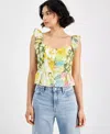 Guess Carine Top Womens Beige Gold Floral Peplum Hem Ruffled Straps Fts1139 In Multi