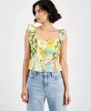 Guess Carine Top Womens Beige Gold Floral Peplum Hem Ruffled Straps Fts1139 In Multi