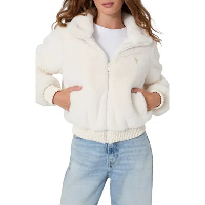 Guess Carla Faux Fur High Neck Jacket In White