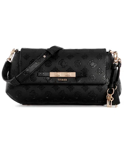 Guess Carmella Medium Flap Crossbody Handbag In Black Logo