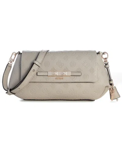Guess Carmella Medium Flap Crossbody Handbag In Bone Logo