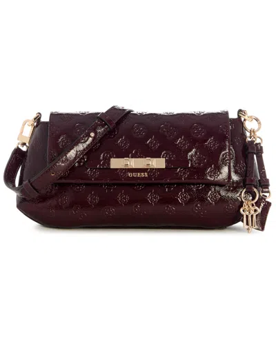 Guess Carmella Medium Flap Crossbody Handbag In Burgundy Logo
