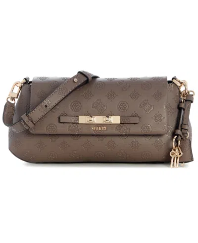 Guess Carmella Medium Flap Crossbody Handbag In Taupe Logo