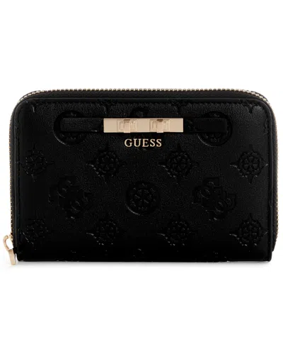 Guess Carmella Mini Zip Around Wallet In Black Logo