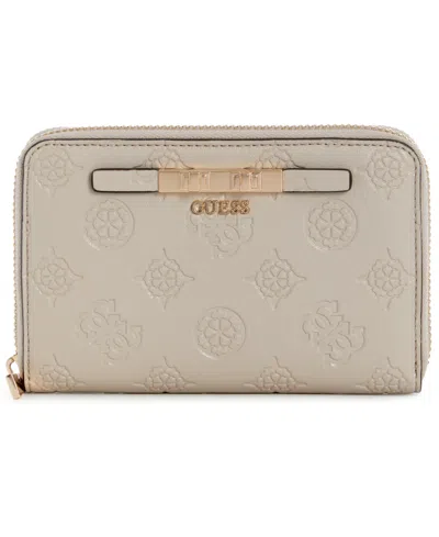 Guess Carmella Mini Zip Around Wallet In Bone Logo