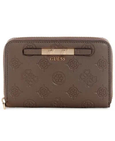 Guess Carmella Mini Zip Around Wallet In Taupe Logo