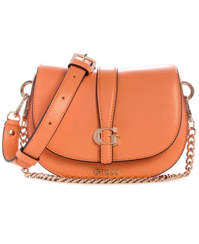 Guess Carrie Mini Flap Magnetic Closure Crossbody Bag In Orange