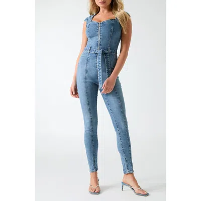 Guess Cassidy Tie Waist Denim Jumpsuit In Blue