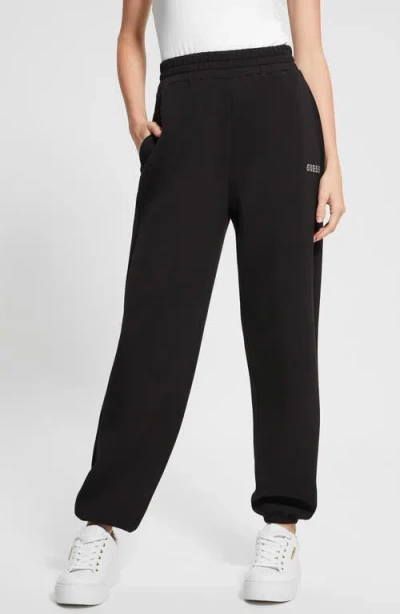 Guess Women's Cecelia Scuba Rhinestone-logo Jogger Pants In Jet Black