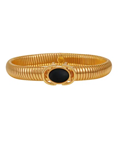 Guess Center Stone Accent Gold-tone Stretch Bracelet In Gray
