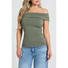 Guess Charlotte Off The Shoulder Top In Green Plant