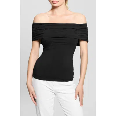 Guess Charlotte Off The Shoulder Top In Jet Black A996