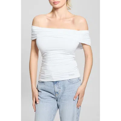 Guess Charlotte Off The Shoulder Top In Pure White
