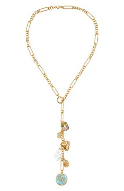Guess Charm Lariat Necklace In Gold