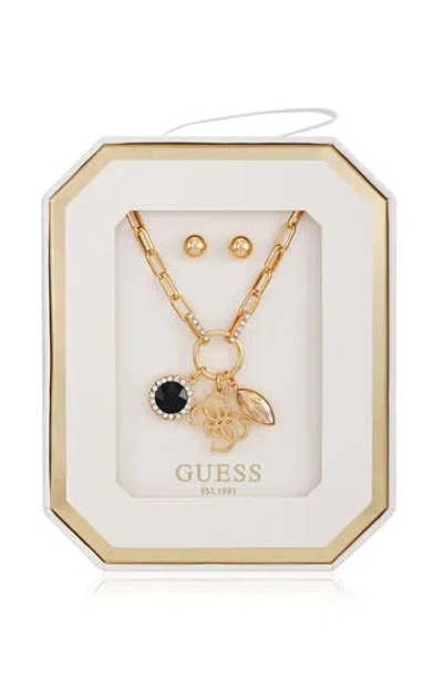 Guess Charm Necklace & Stud Earrings Set In Gold