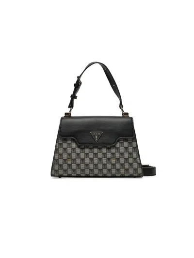 Guess Checkered Polyurethane Top Handle Bag In Black