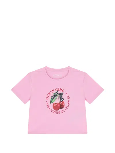 Guess Kids' Cherry-print T-shirt In Pink