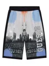 Guess Boys Urban City Print Shorts In Black
