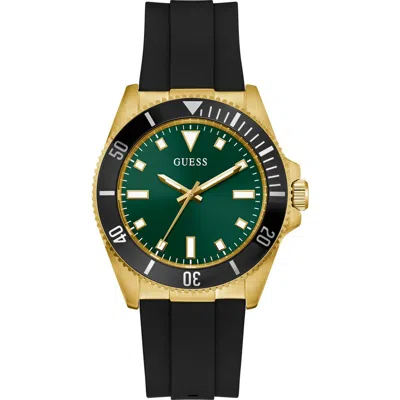 Guess Cliff Silicone Strap Watch, 41mm In Black