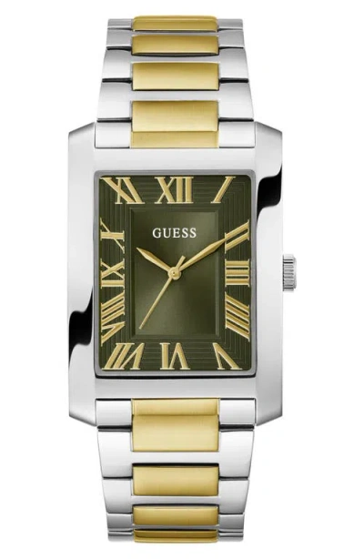 Guess Clyde Two-tone Bracelet Tank Watch, 34mm In Gold