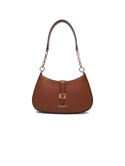 Guess Cognac Polyurethane Shoulder Bag In Brown
