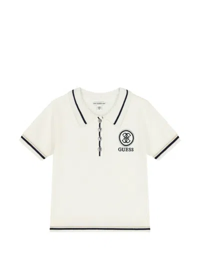 Guess Kids' Collared Button Polo Shirt In White
