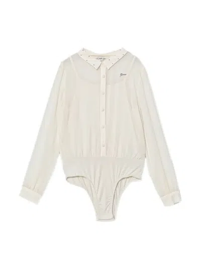 Guess Kids' 클래식 칼라 버튼 블라우스 In White